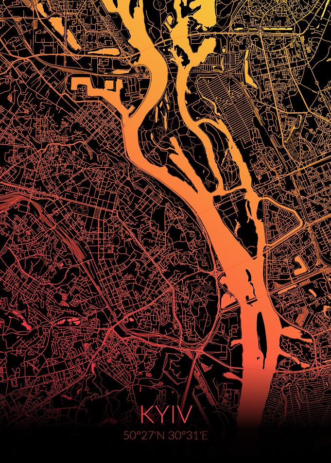 Kyiv Map Black Orange Kiev