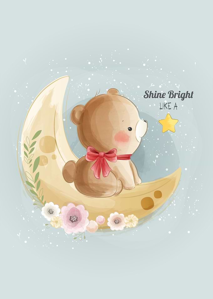 Cute Bear Sitting On Moon