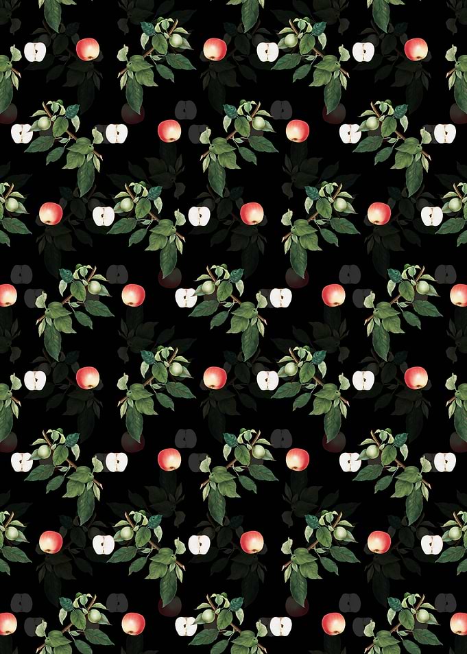 Black Floral Apple Pattern