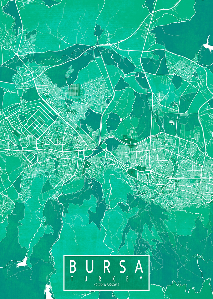 Bursa City Map Watercolor