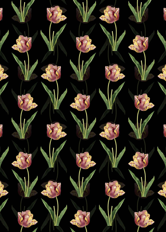 Black Floral Tulip Pattern