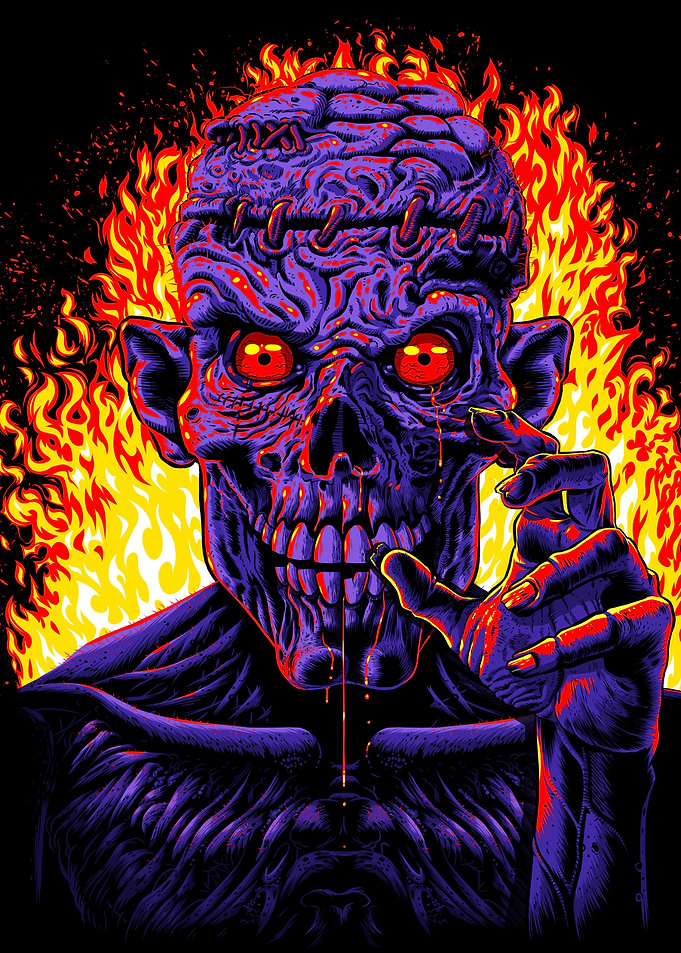 Zombie in flames
