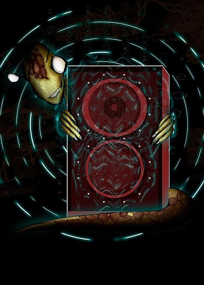 Behind the speaker