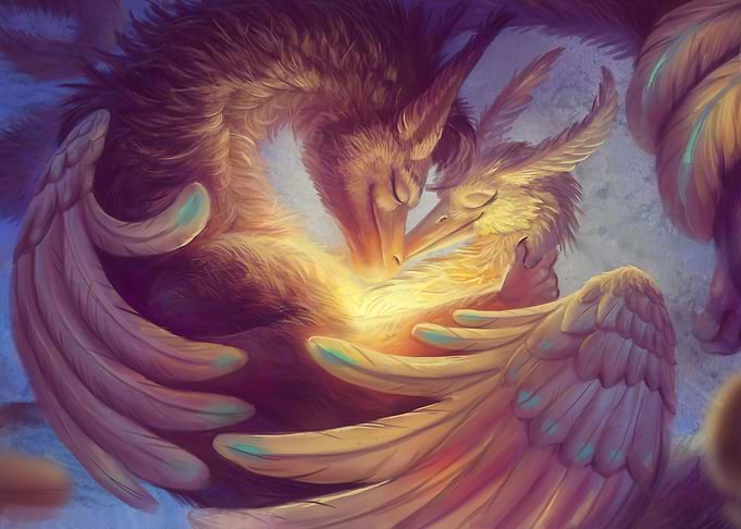 Phoenix and Dragon hug