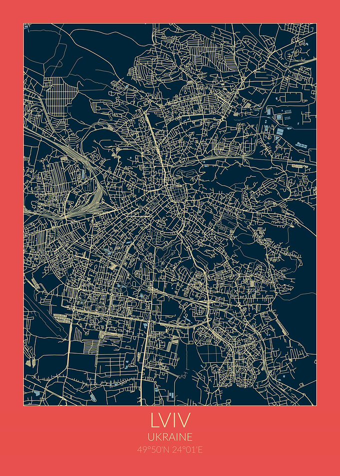 Lviv Map Red Blue Lvov
