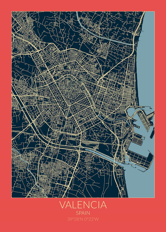 Valencia Map Red Blue