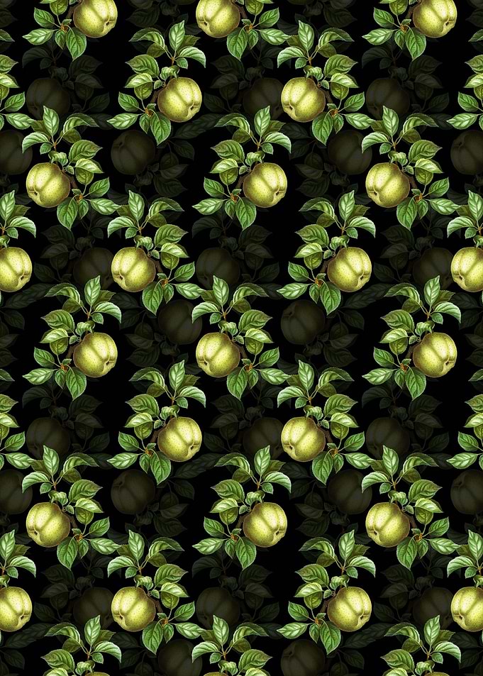 Black Floral Apple Pattern