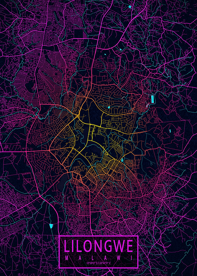 Lilongwe City Map Neon