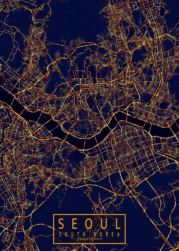 Seoul Map City At Night
