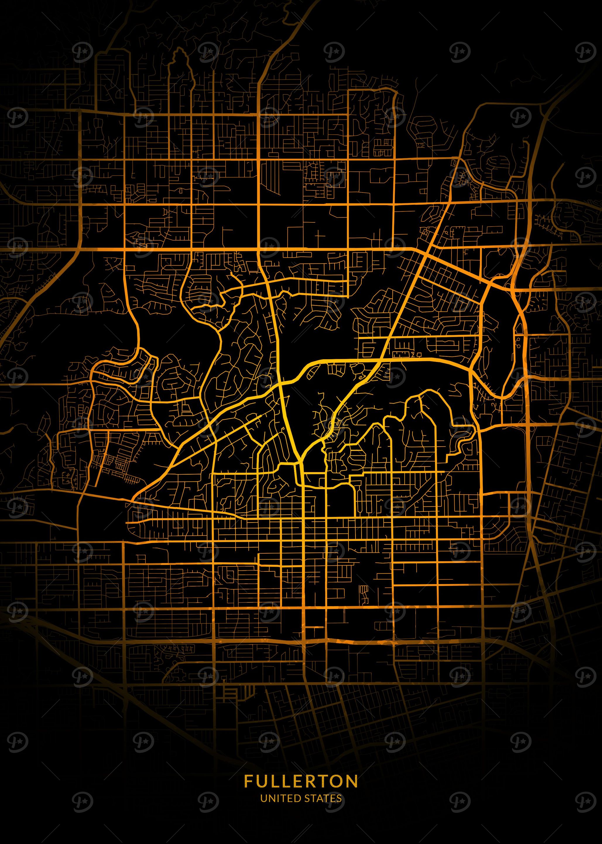Fullerton City Map Gold