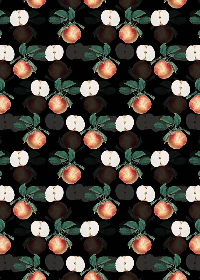 Black Floral Apple Pattern