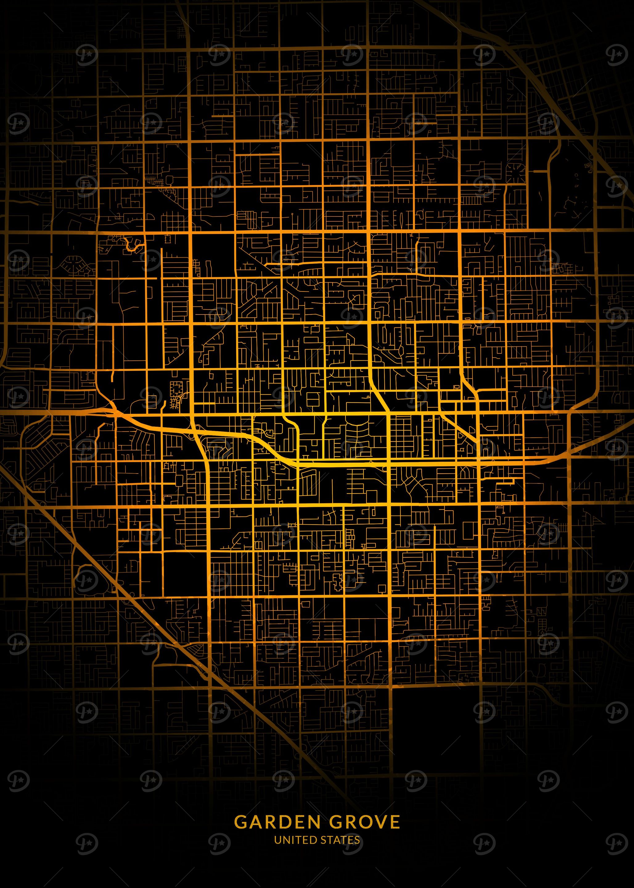 Garden Grove City Map Gold