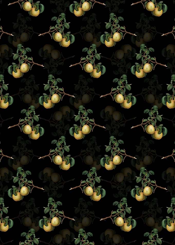Black Floral Pear Pattern