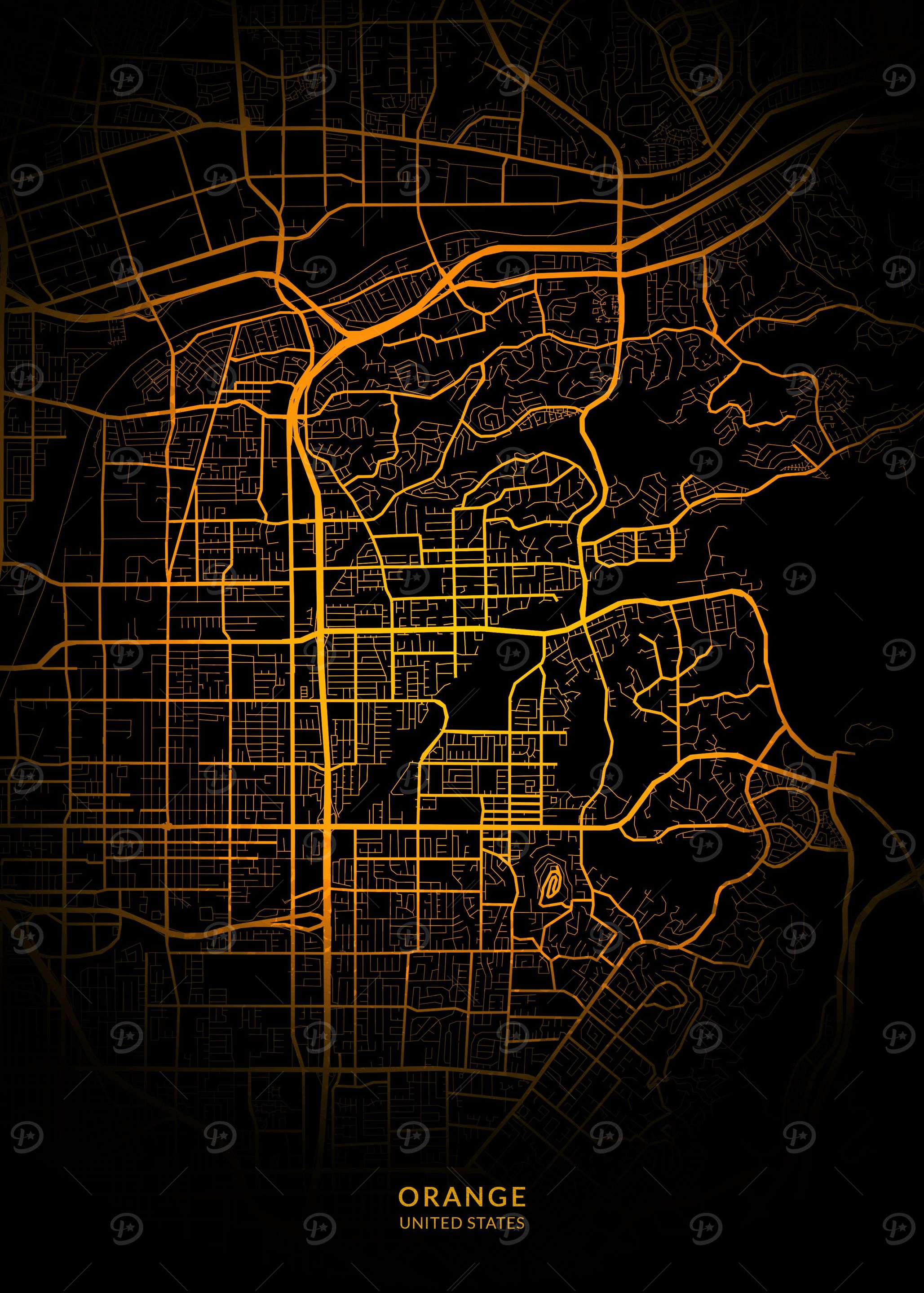 Orange City Map Gold