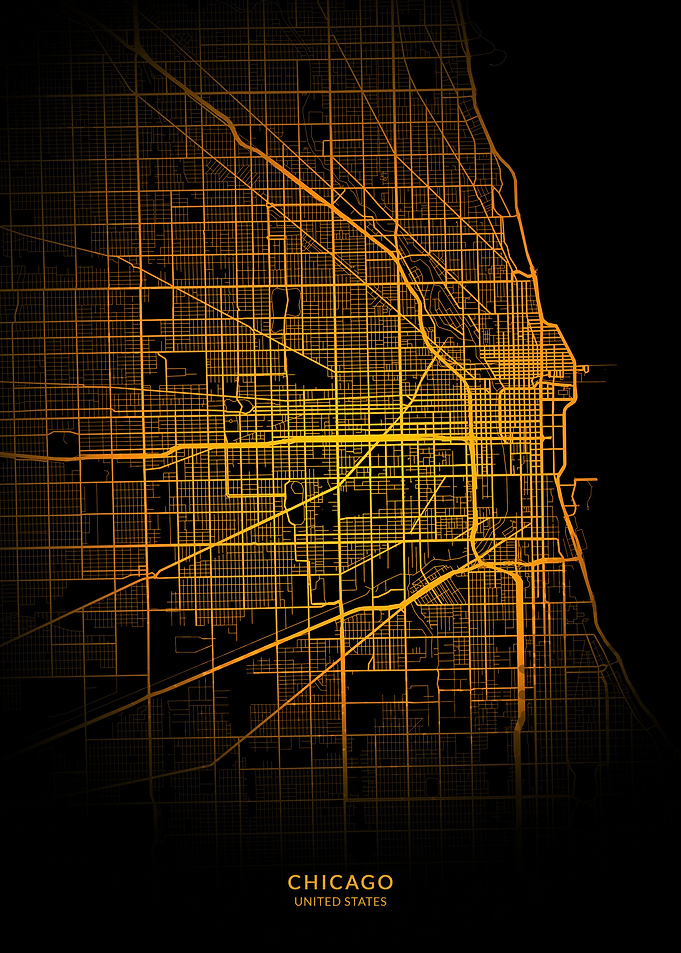 Chicago City Map Gold