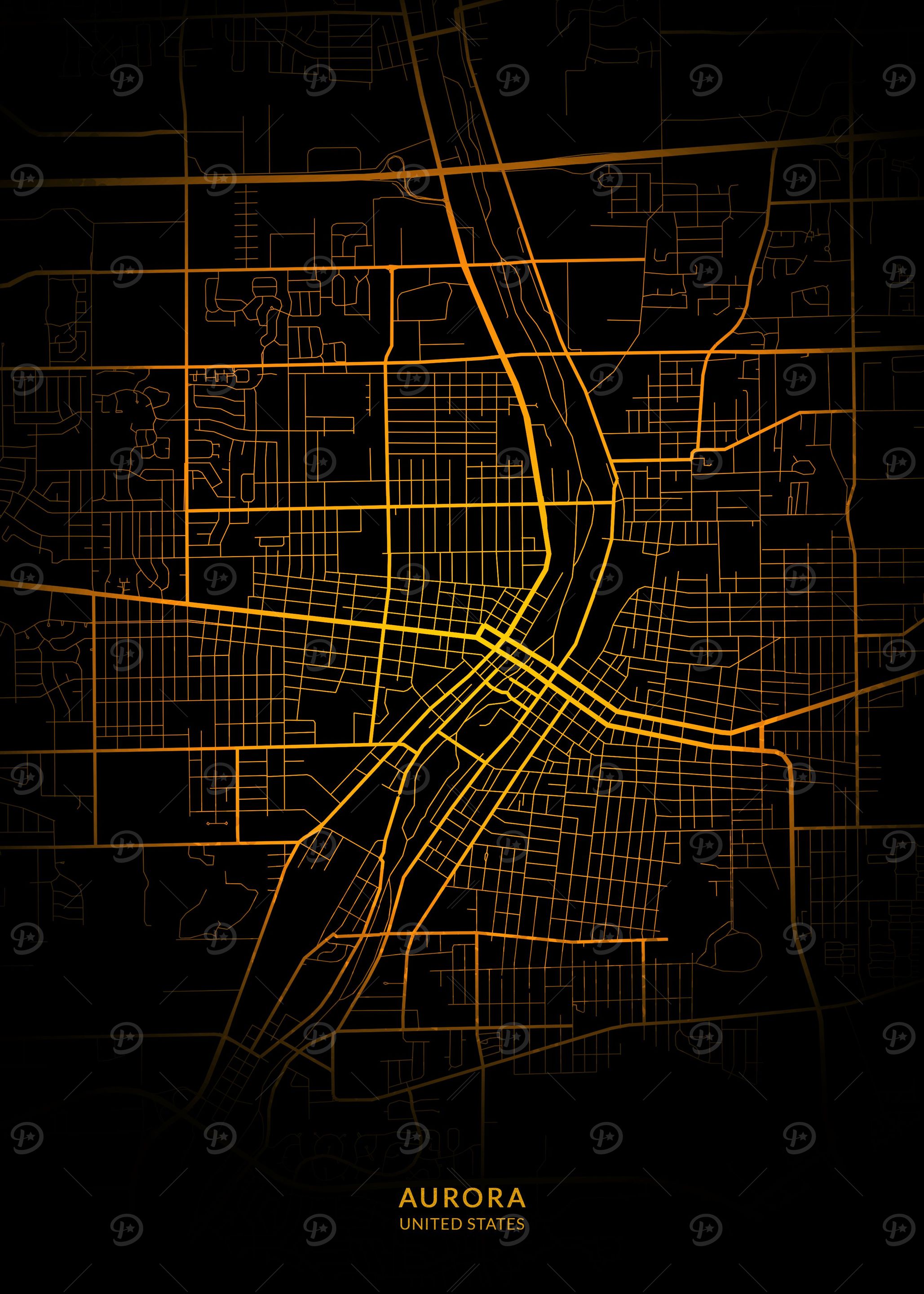 Aurora City Map Gold