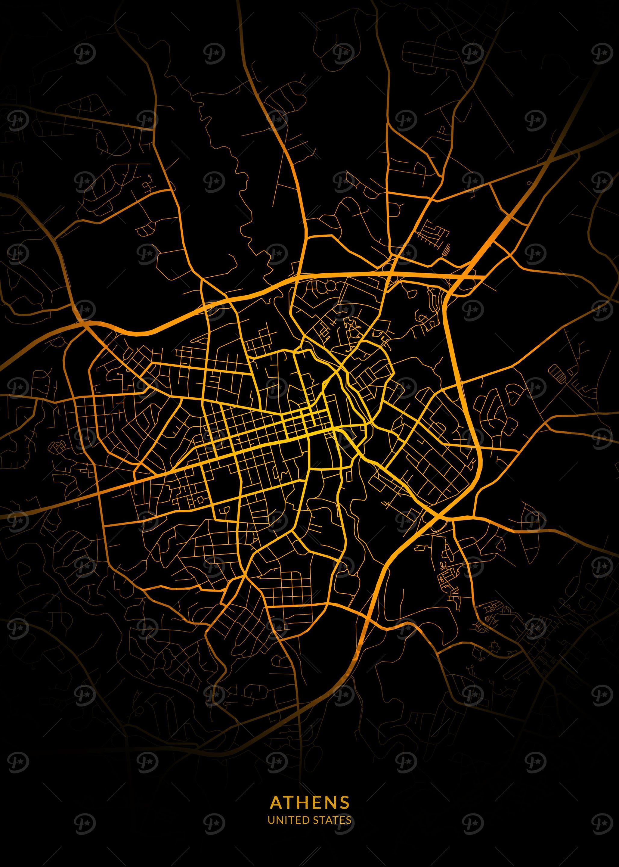 Athens City Map Gold