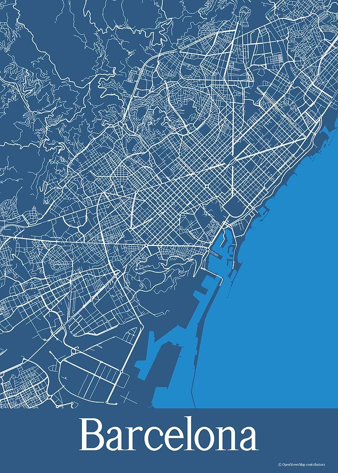 Barcelona Spain Blue Map
