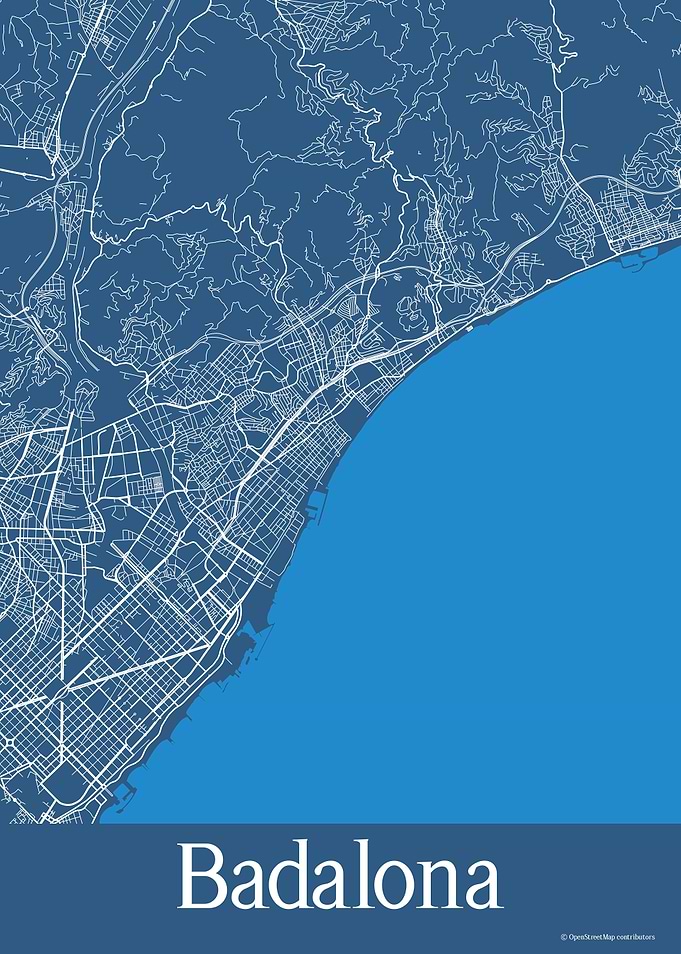 Badalona Spain Blue Map