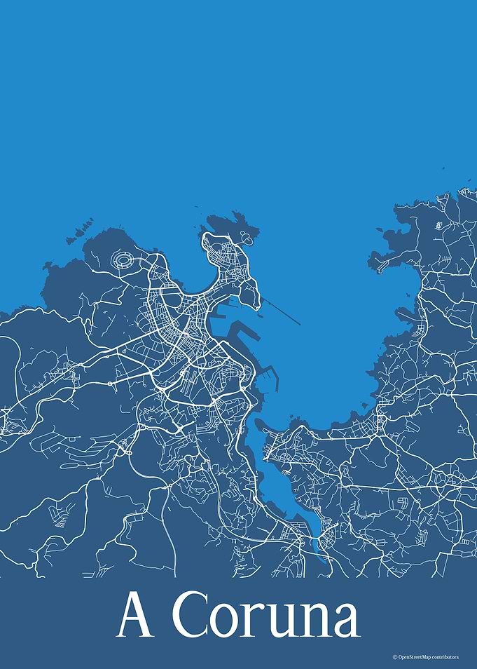 A Coruna Spain Blue Map