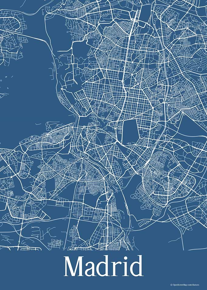 Madrid Spain Blue Map