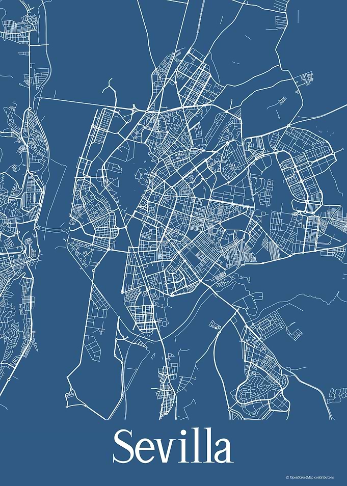 Sevilla Spain Blue Map