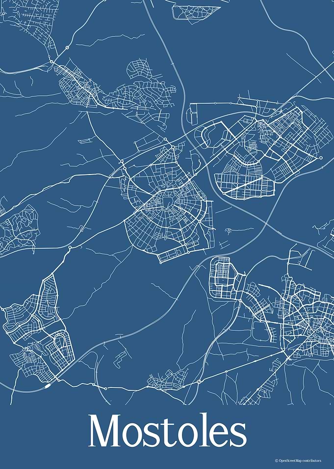 Mostoles Spain Blue Map