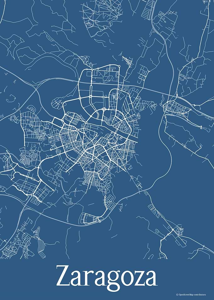 Zaragoza Spain Blue Map