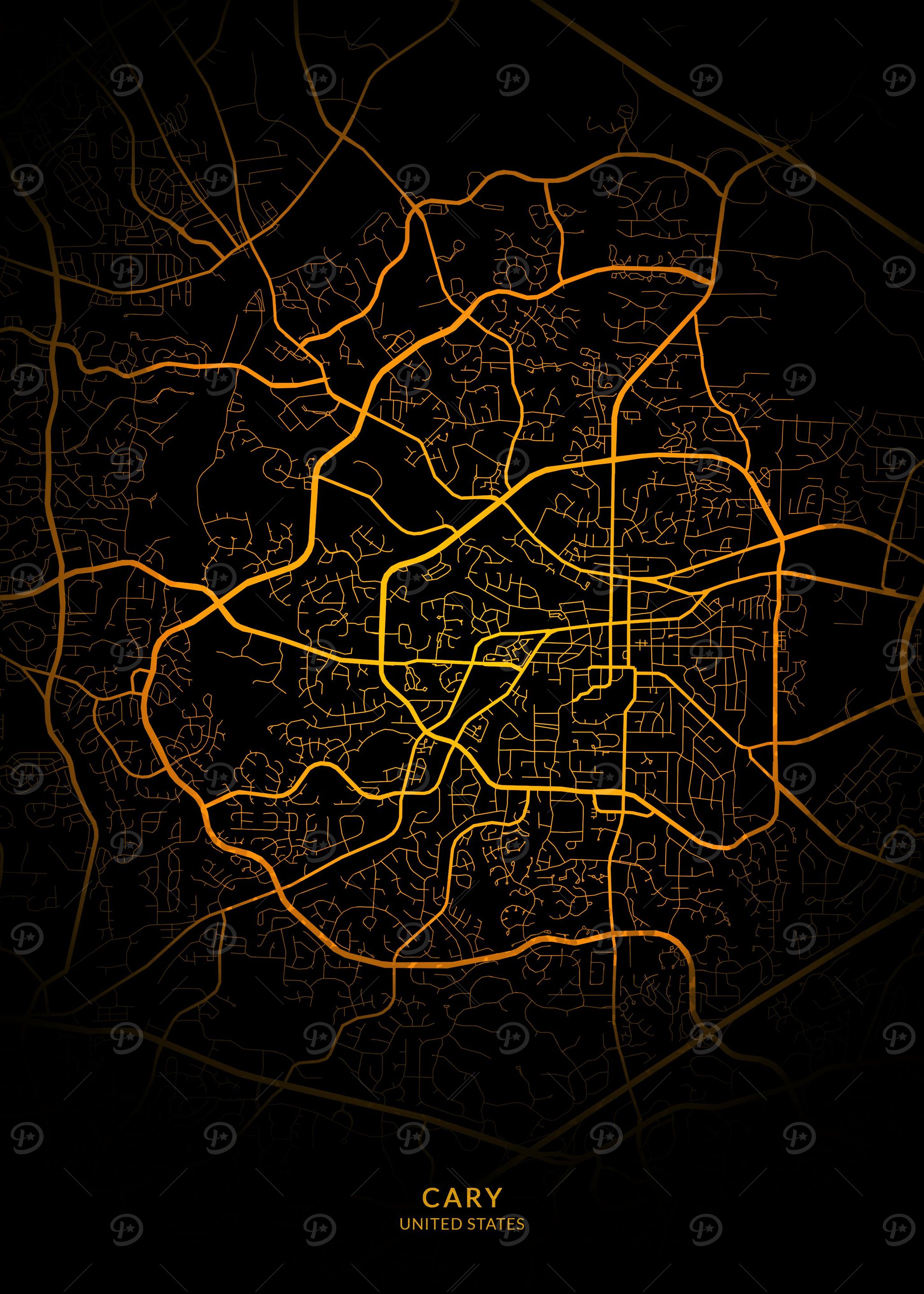 Cary City Map Gold