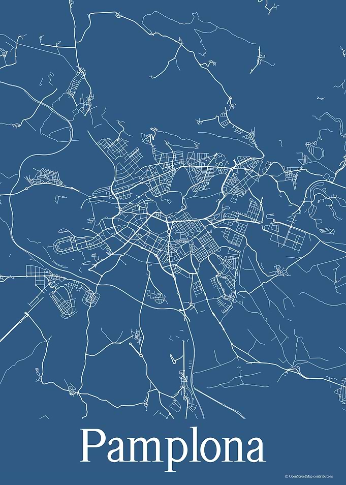 Pamplona Spain Blue Map