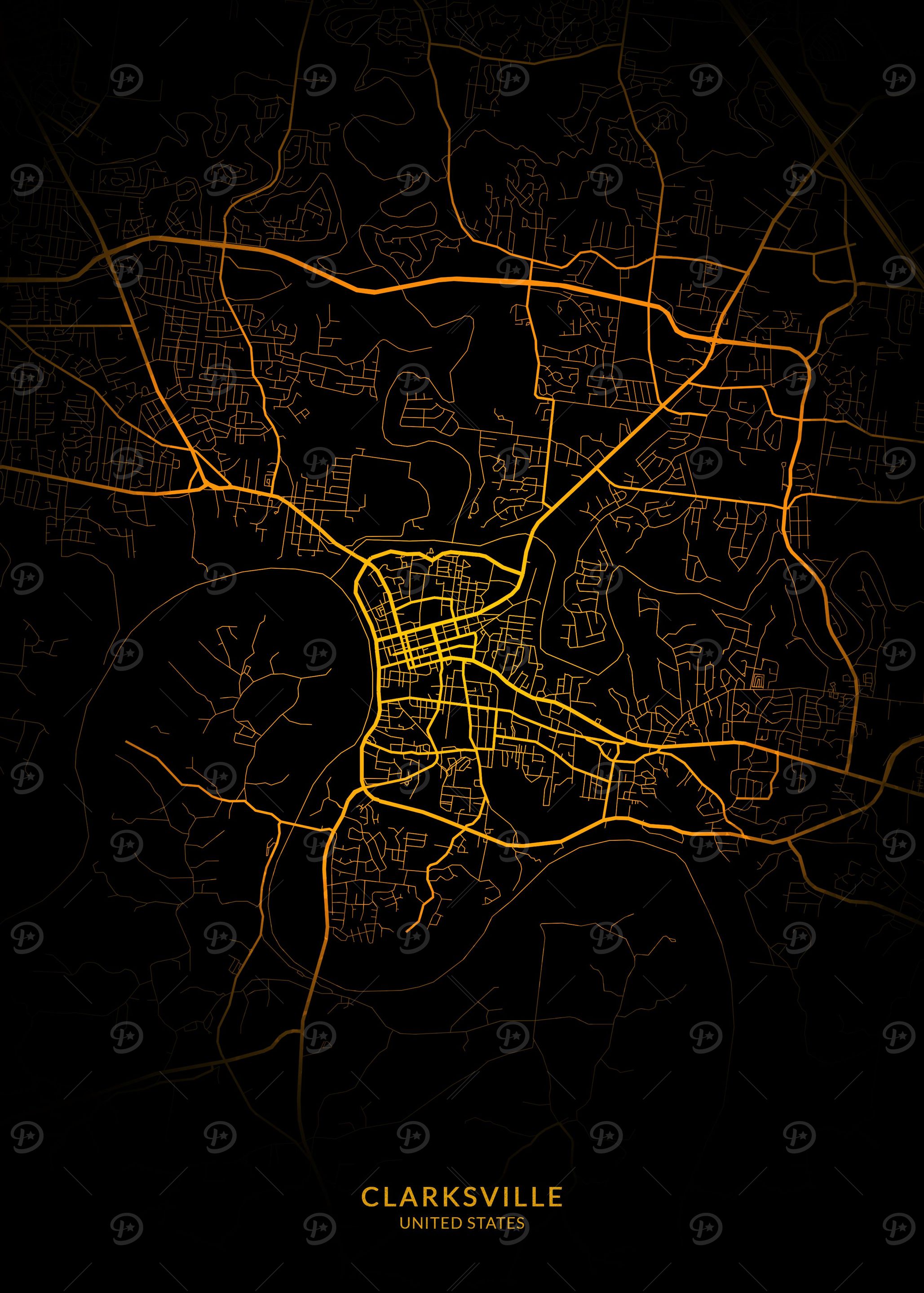 Clarksville City Map Gold