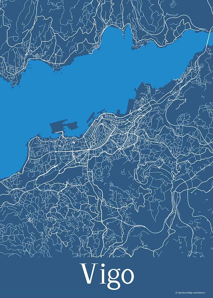 Vigo Spain Blue Map