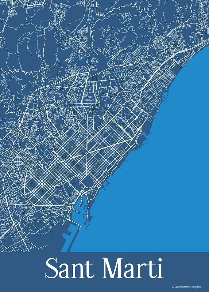 Sant Marti Spain Blue Map