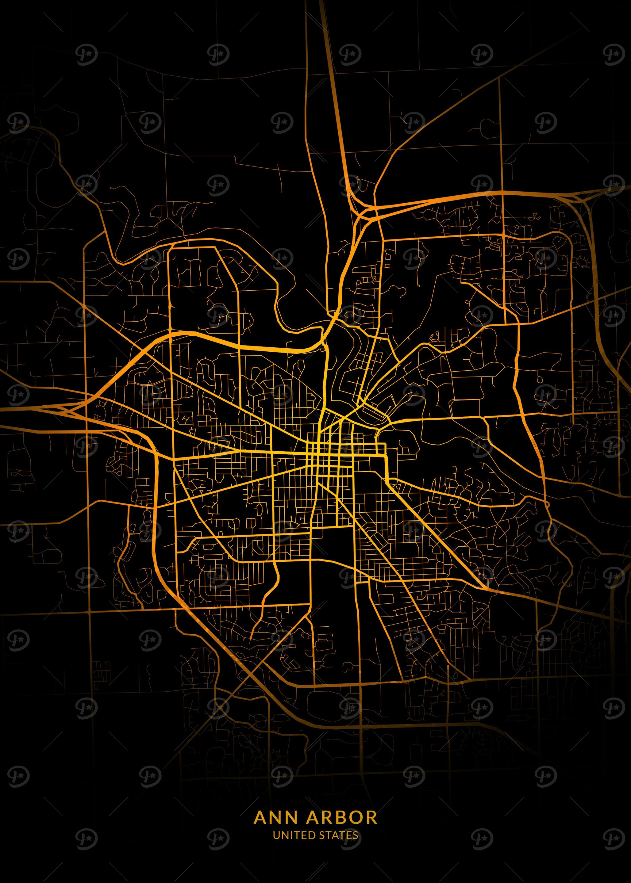 Ann Arbor City Map Gold