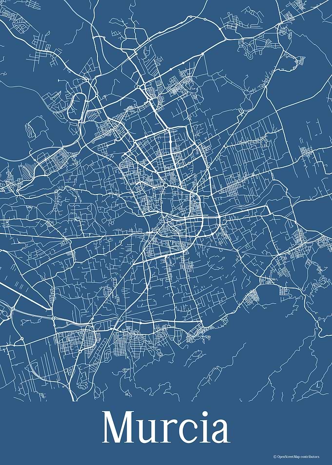 Murcia Spain Blue Map