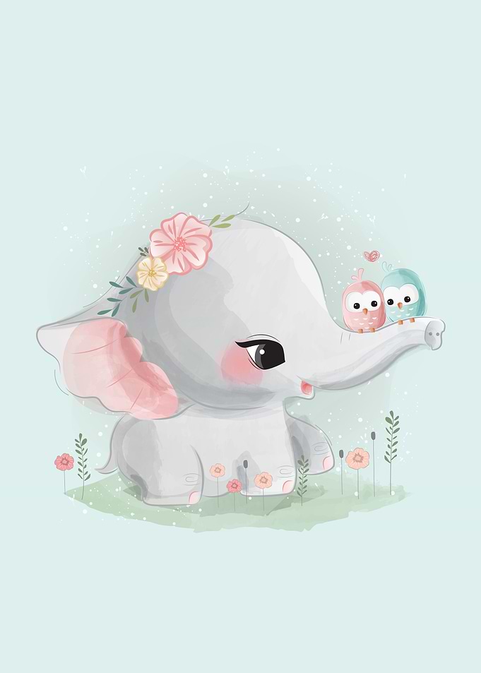 Birds and baby elephant