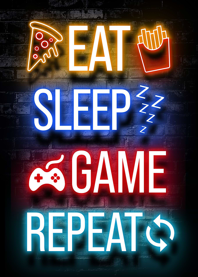 Eat sleep game repeat neon