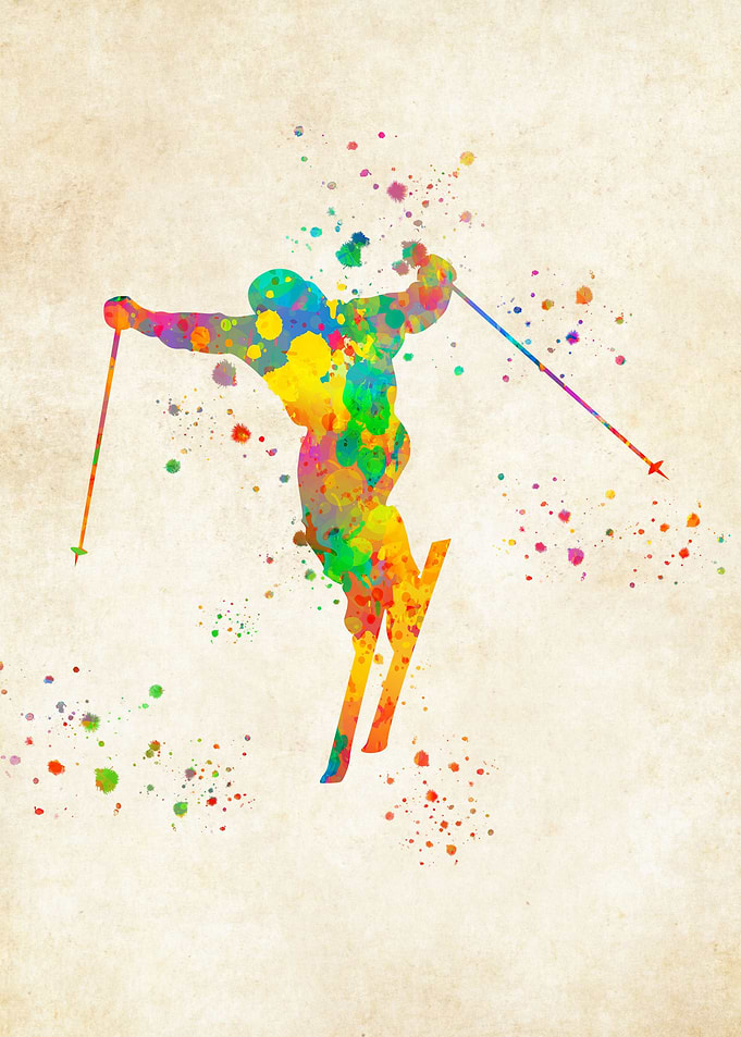 skiing watercolor