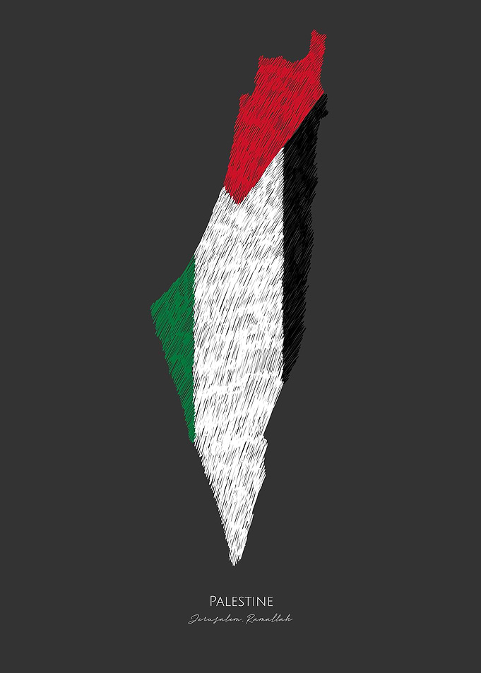 PALESTINE FLAG MAP LINE