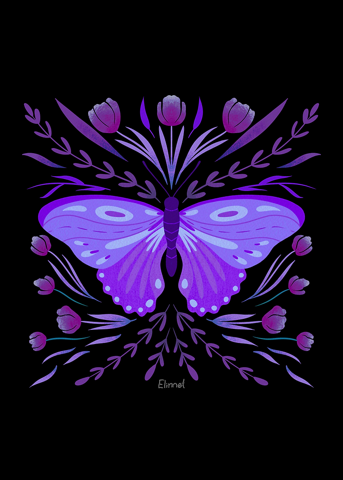 Purple butterfly on black