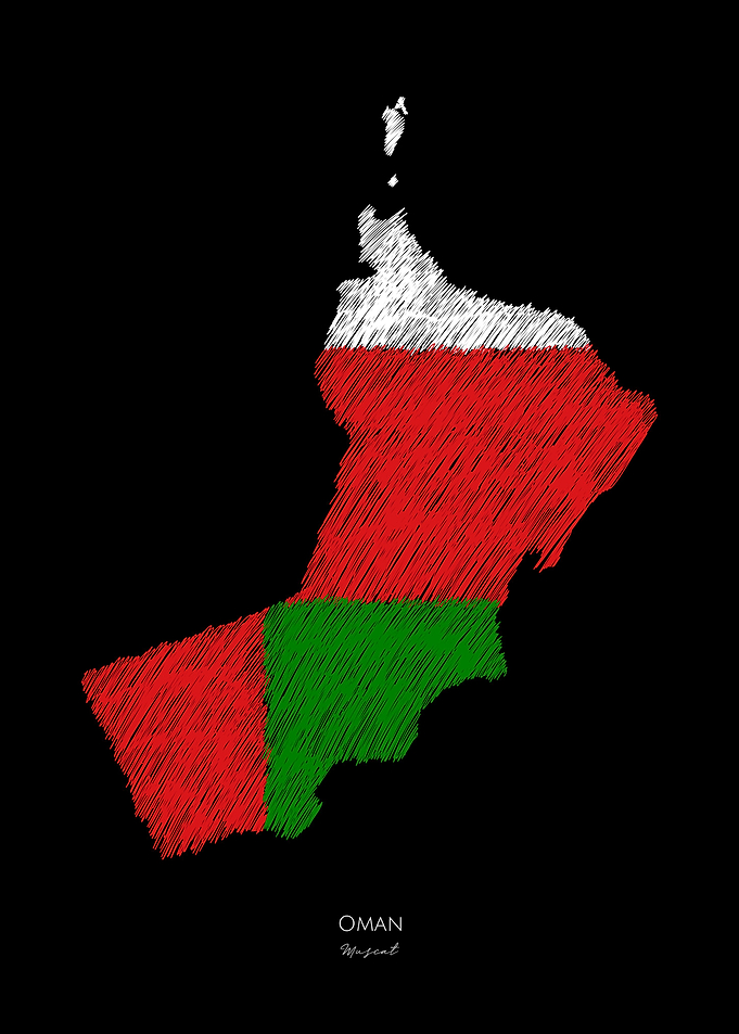 OMAN FLAG MAP LINE ART