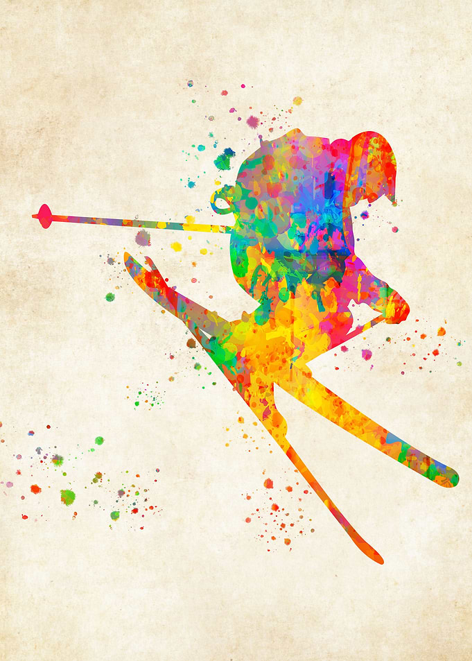skiing watercolor