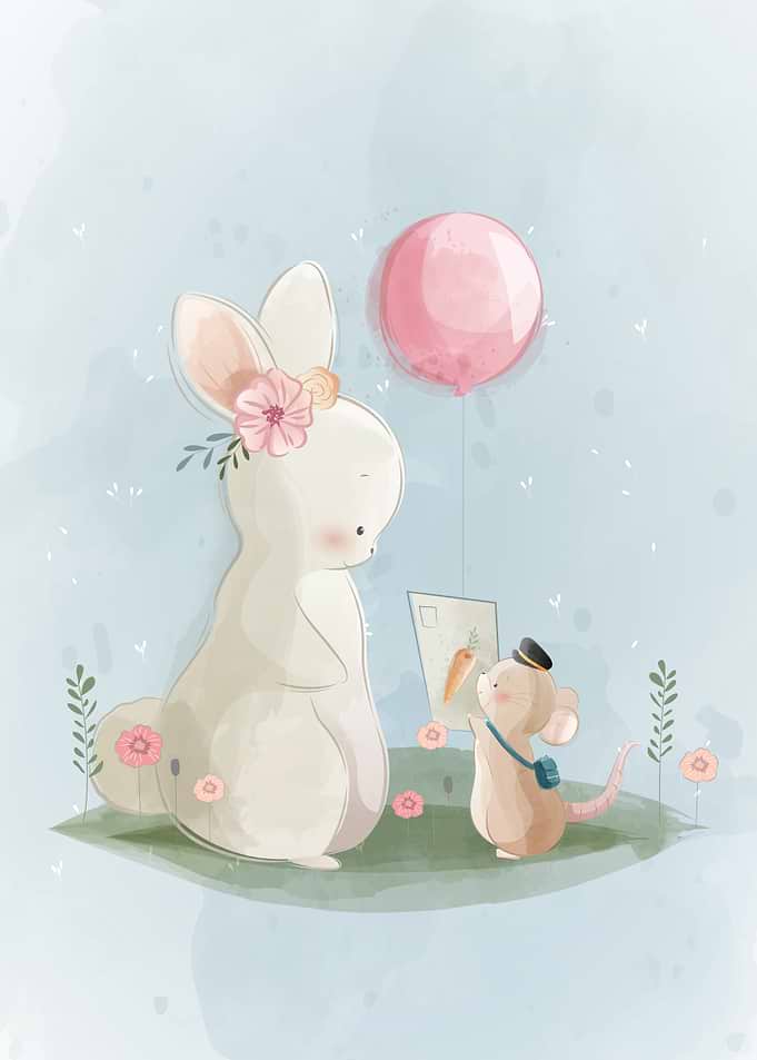 Cute Bunny And Mouse
