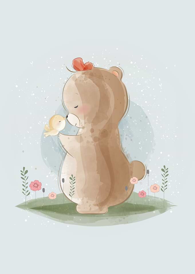 Cute Bear and Little Bird