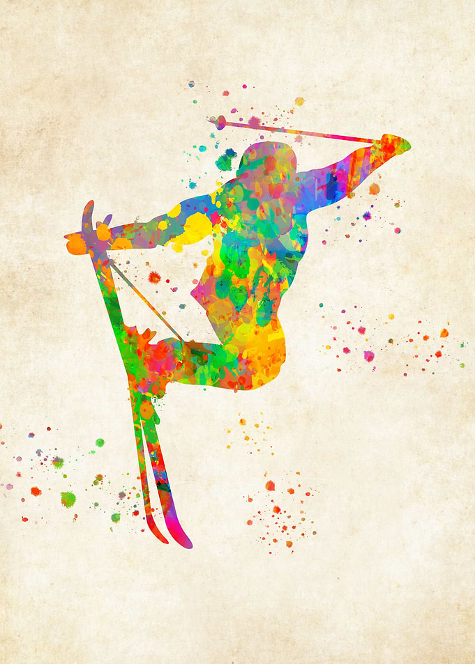 skiing watercolor