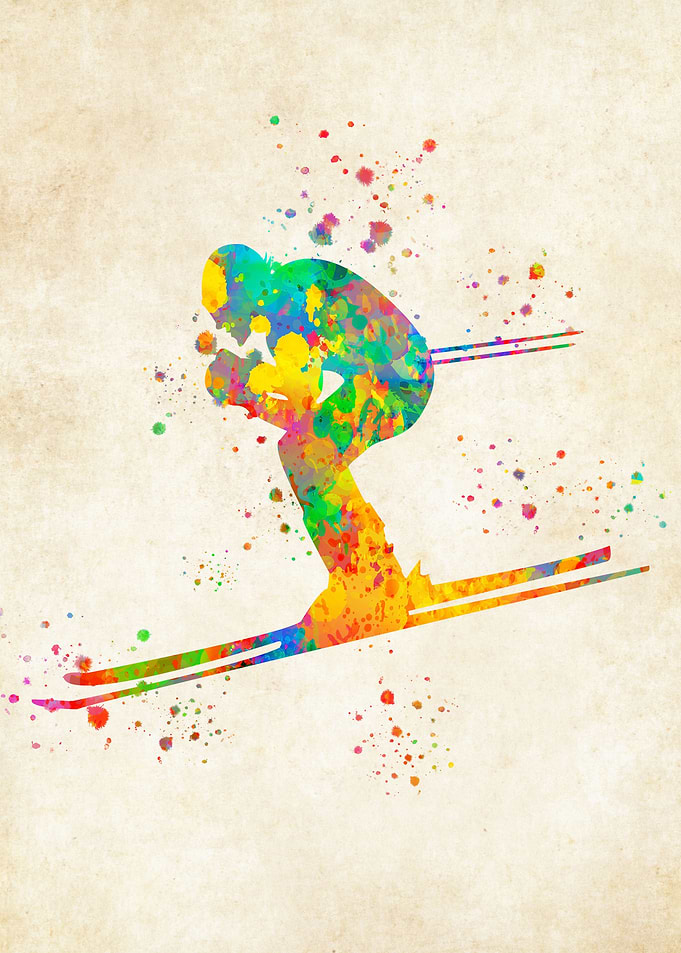 skiing watercolor