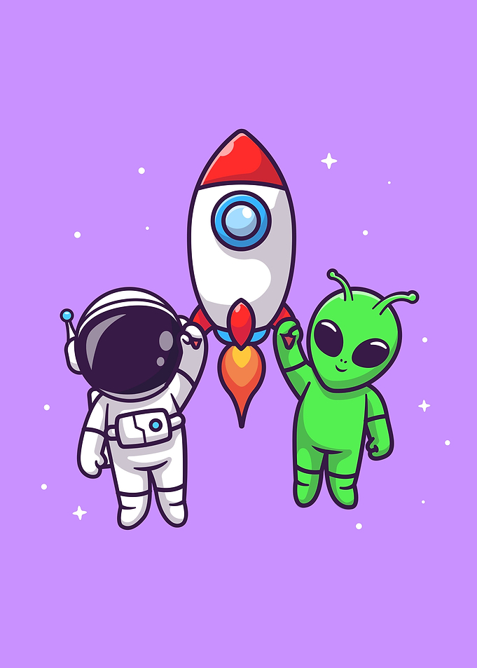 alien flying with rocket