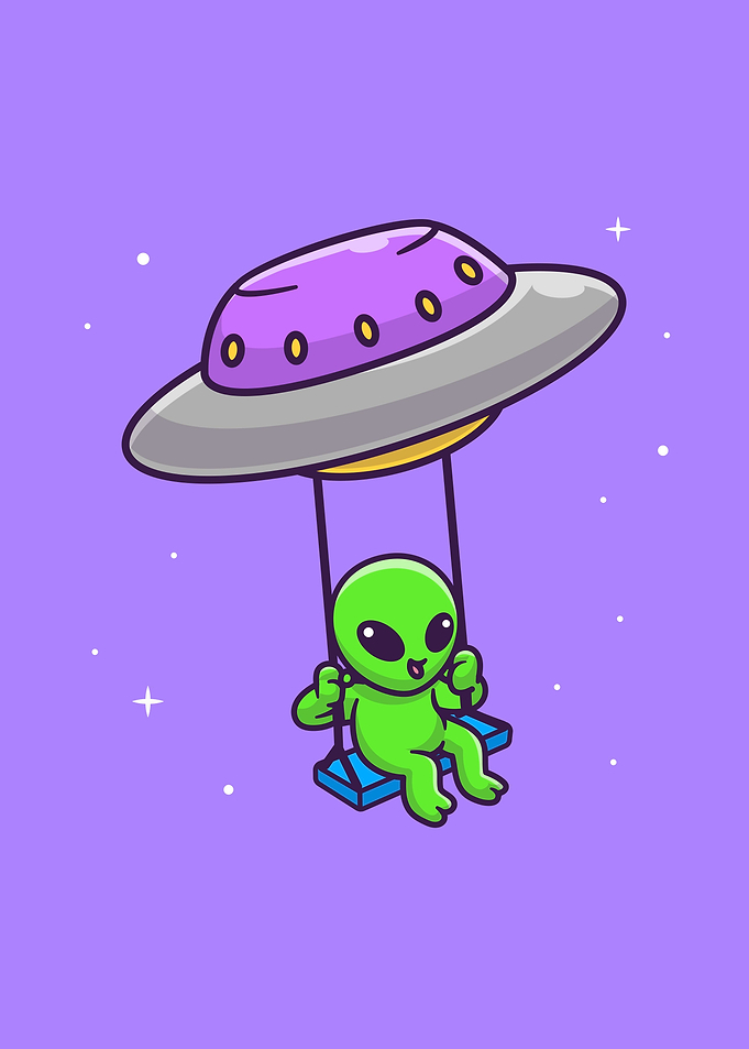 Cute alien swing on ufo