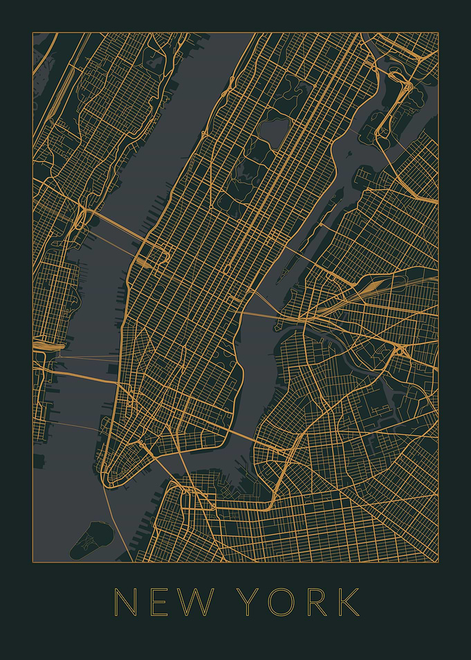 New York Gray Orange Map