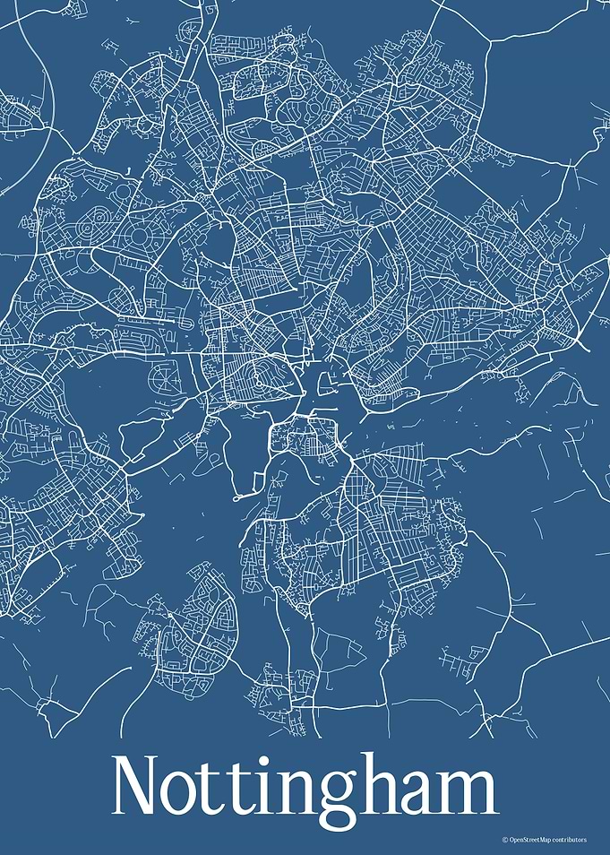 Nottingham UK Blue Map